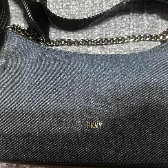 NWT DKNY Denim and Black Crossbody with detachable earbud/coin storage bag - Picture 7 of 10